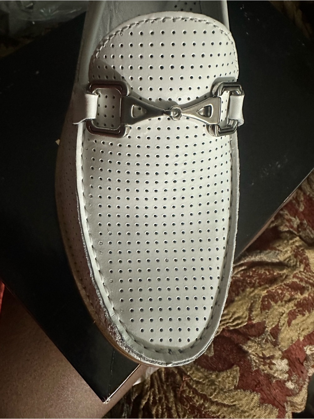 Marc Joseph White Perforated Leather Slip-On Loafers with Silver Bit - Picture 2 of 4